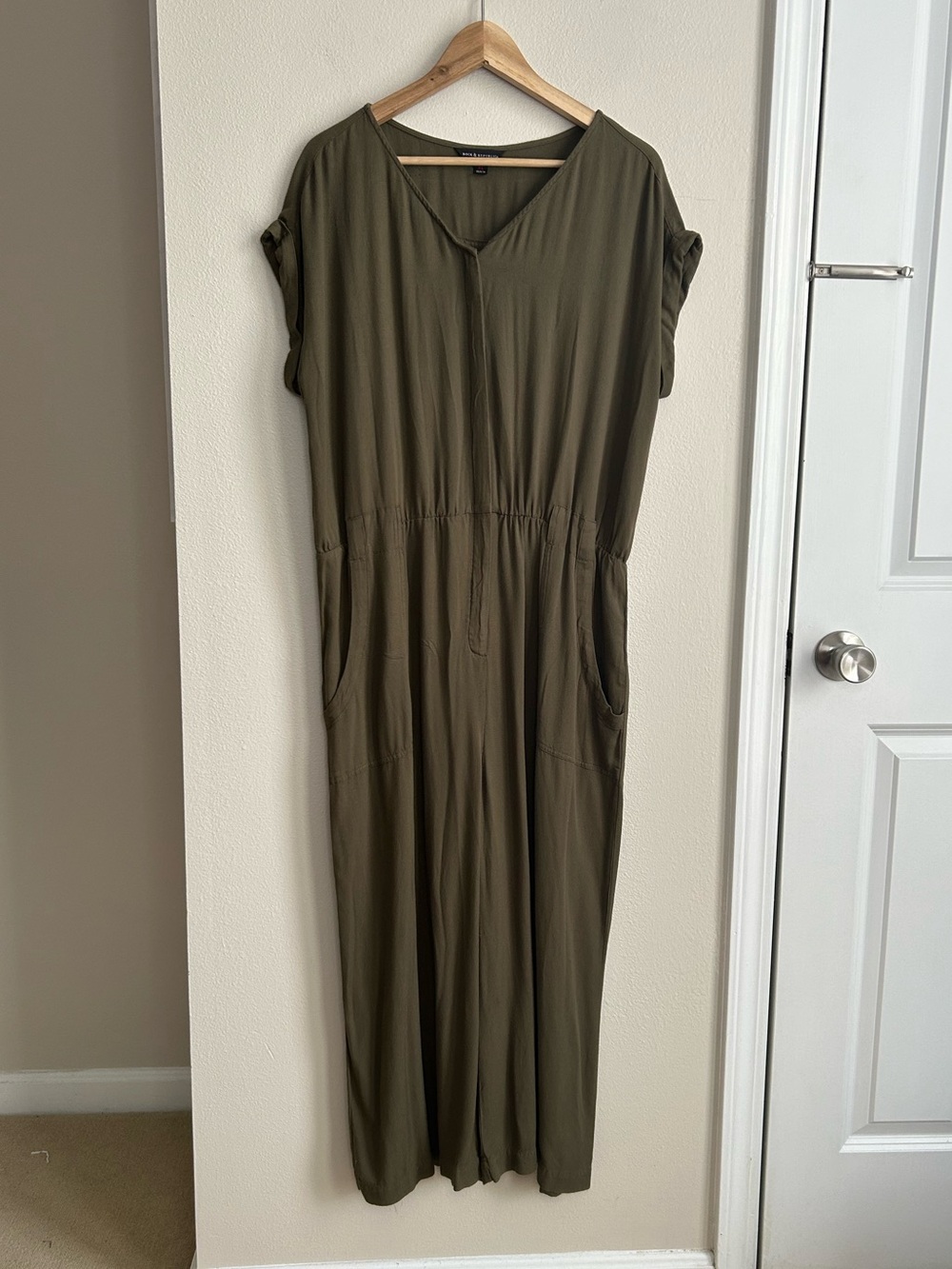 Rock And Republic Short Sleeve Wide Leg One Piece Jumpsuit Olive Green Size XL